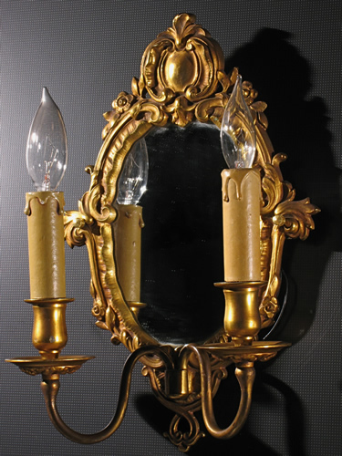 Pair of Double Candle Mirror Back Sconces